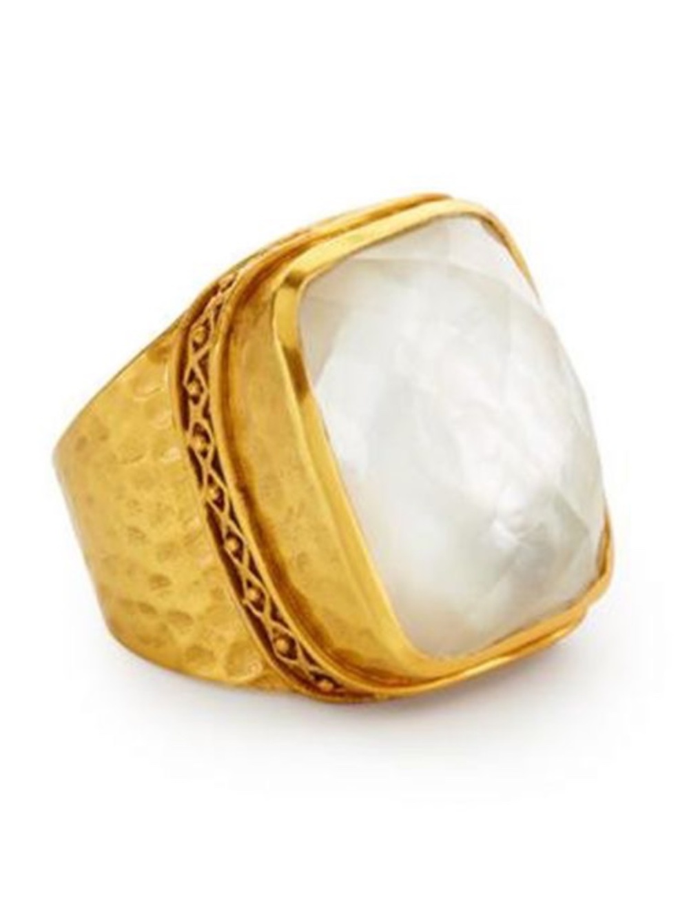 Julie Voss Catalina Mother of Pearl & Glass Doublet Statement Ring-Jewlery Pouch